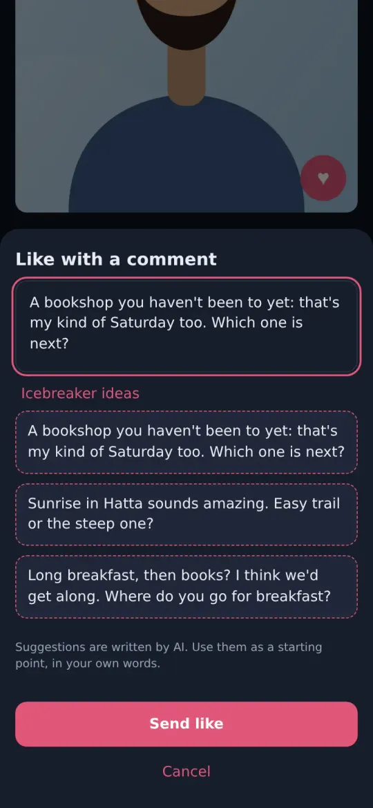 Liking an answer, with suggested openers
