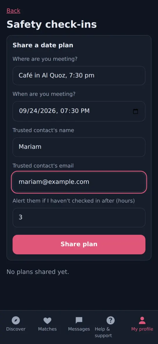 Sharing a date plan with a trusted contact